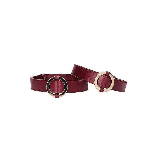 Shots Ouch! Halo Ringed Thigh Restraint Cuffs Burgundy - Romantic Blessings