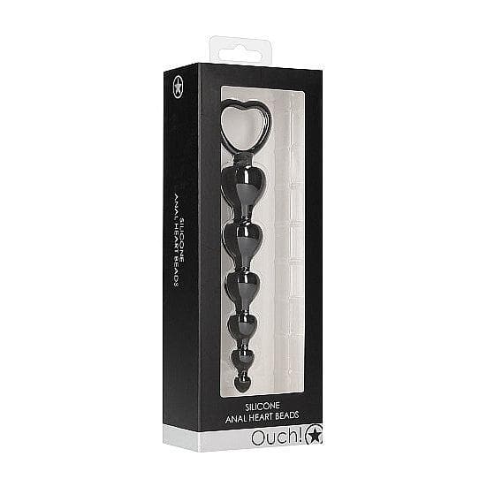 Shots Ouch! Silicone Anal Heart Beads Black - Romantic Blessings