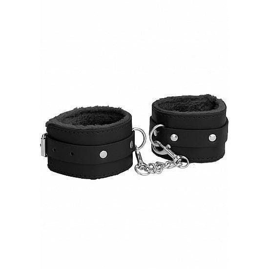 Shots Ouch! Premium Plush Leather Adjustable Ankle Cuffs Black - Romantic Blessings