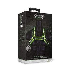 Shots Ouch! Glow in the Dark Bonded Leather Buckle Bulldog Harness Neon Green - Romantic Blessings