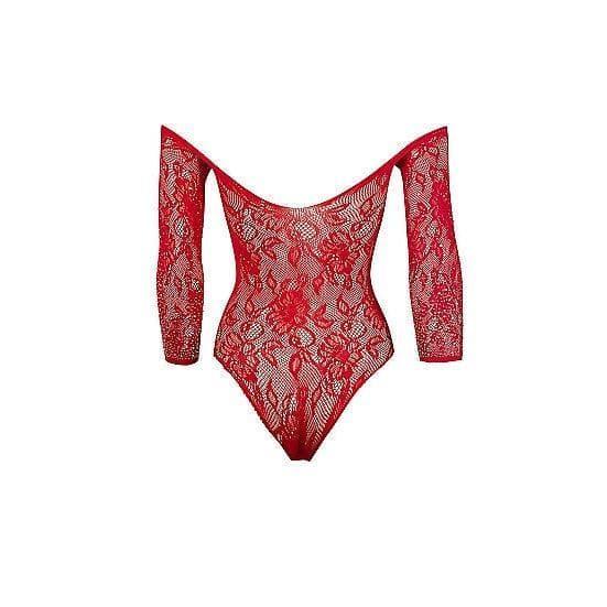 Shots Le Desir Wonder Rhinestone Crotchless Teddy Bodysuit Red - Romantic Blessings