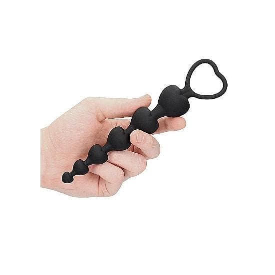 Shots Ouch! Silicone Anal Heart Beads Black - Romantic Blessings