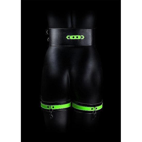 Shots Ouch! Glow in the Dark 5-Piece Leather Thigh & Handcuffs With Belt  Restraint Neon Green