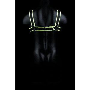 Shots Ouch! Glow in the Dark Bonded Leather Chest Bulldog Harness Neon Green - Romantic Blessings