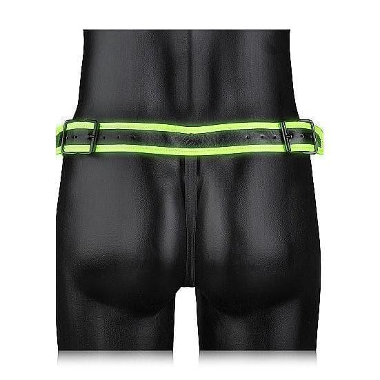Shots Ouch! Glow in the Dark Bonded Leather Striped Jock Strap Neon Green - Romantic Blessings
