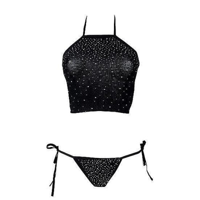 Shots Le Desir Festive Rhinestone Top and Thong Black - Romantic Blessings