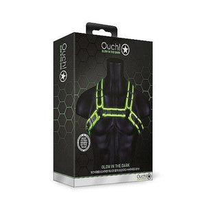 Shots Ouch! Glow in the Dark Bonded Leather Buckle Bulldog Harness Neon Green - Romantic Blessings