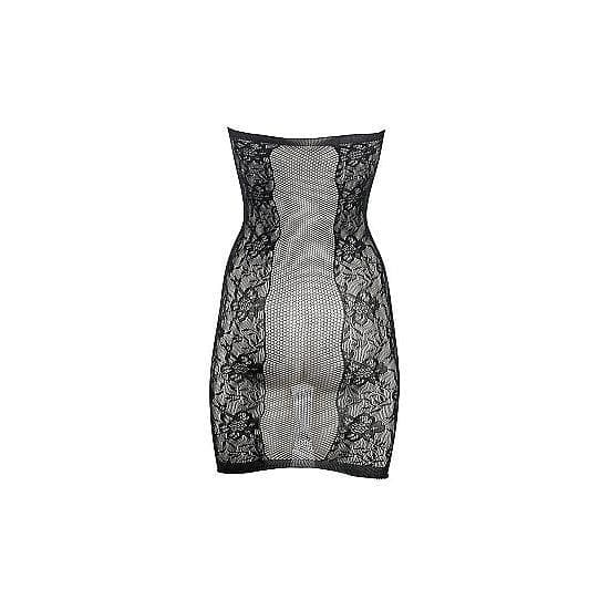 Shots Le Desir Strapless Lace and Fishnet Pattern Mini Dress Black - Romantic Blessings