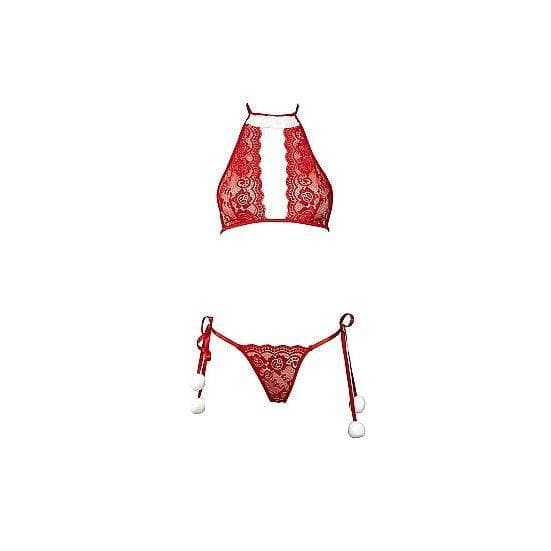 Shots Le Desir Snow Angel Lace Lingerie Bra and Crotchless G-String Set Red - Romantic Blessings