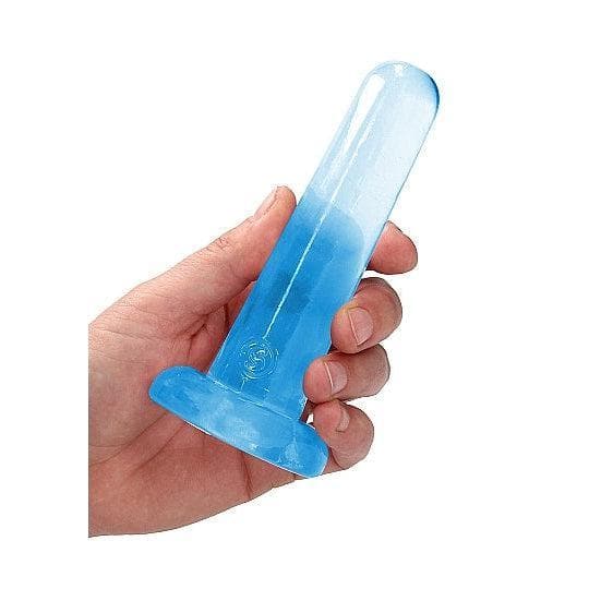 Shots RealRock Crystal Clear Non-Realistic 5 in Straight Dildo With Suction Cup Blue - Romantic Blessings
