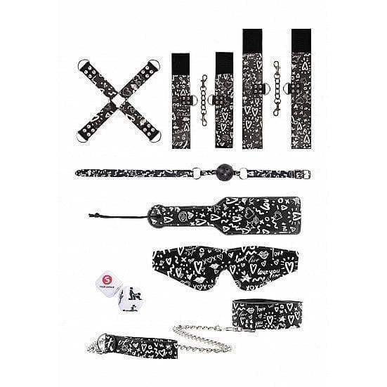 Shots Ouch! Love Street Art Fashion Printed 10-Piece Bondage Kit Black/White - Romantic Blessings