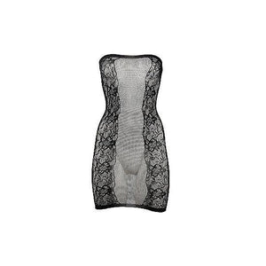 Shots Le Desir Strapless Lace and Fishnet Pattern Mini Dress Black - Romantic Blessings