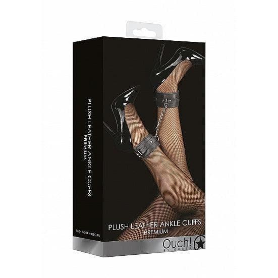 Shots Ouch! Premium Plush Leather Adjustable Ankle Cuffs Black - Romantic Blessings