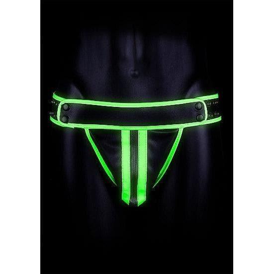 Shots Ouch! Glow in the Dark Bonded Leather Striped Jock Strap Neon Green - Romantic Blessings
