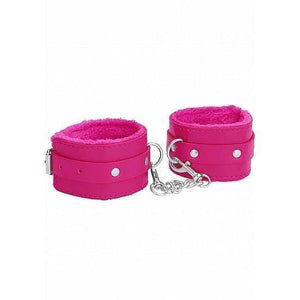 Shots Ouch! Premium Plush Leather Adjustable Ankle Cuffs Pink - Romantic Blessings