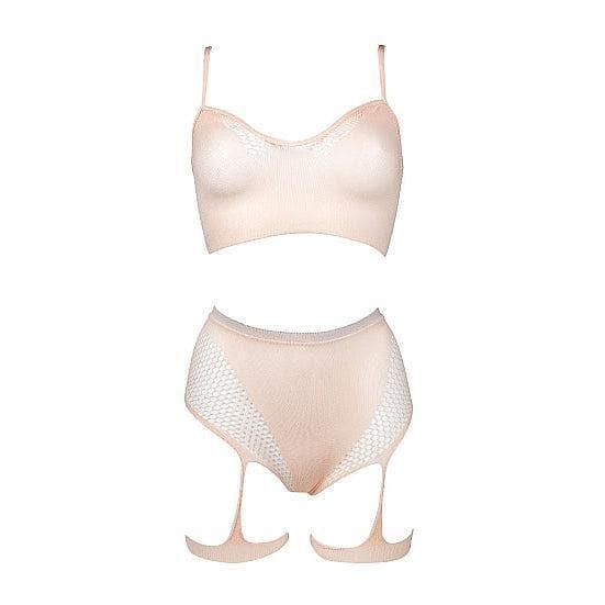 Shots Le Desir 2-Piece Bra Set With Garters Pink O/S - Romantic Blessings