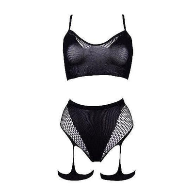 Shots Le Desir 2-Piece Bra Set With Garters Black O/S - Romantic Blessings