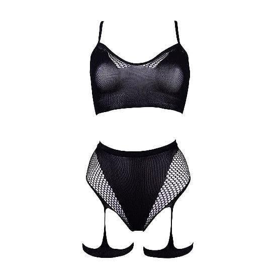 Shots Le Desir 2-Piece Bra Set With Garters Black O/S - Romantic Blessings