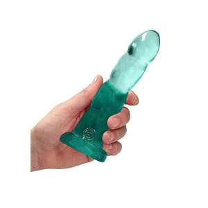 Shots RealRock Crystal Clear Non-Realistic 7 in Twisted Dildo With Suction Cup Turquoise - Romantic Blessings