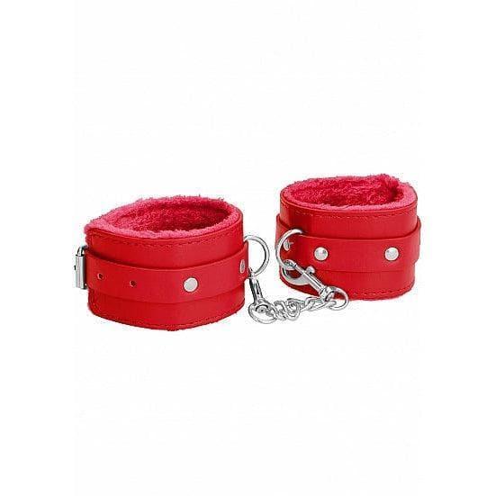 Shots Ouch! Premium Plush Leather Adjustable Ankle Cuffs Red - Romantic Blessings