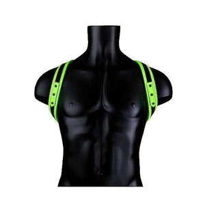 Shots Ouch! Glow in the Dark Bonded Leather Sling Harness Neon Green - Romantic Blessings