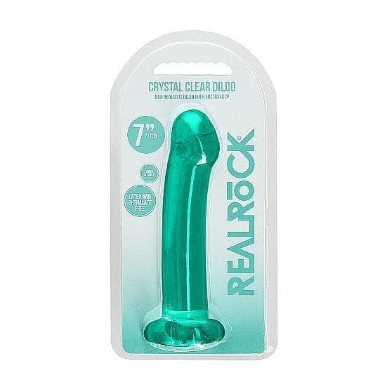 Shots RealRock Crystal Clear Non-Realistic 7 in Dildo With Suction Cup Turquoise - Romantic Blessings