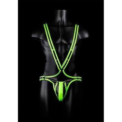 Shots Ouch! Glow in the Dark Bonded Leather Full-Body Harness Neon Green - Romantic Blessings
