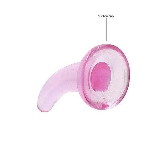 Shots RealRock Crystal Clear Non-Realistic 5 in Curved Dildo With Suction Cup Pink - Romantic Blessings