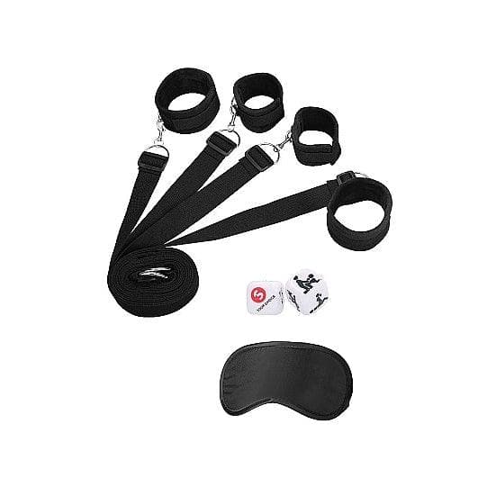 Shots Ouch! 5-Piece Under The Bed Bindings Restraint System With Accessories Black - Romantic Blessings