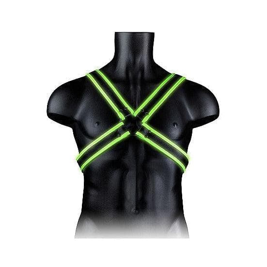 Shots Ouch! Glow in the Dark Cross Harness Neon Green - Romantic Blessings