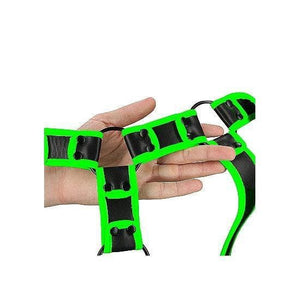 Shots Ouch! Glow in the Dark Bonded Leather Body Harness Neon Green - Romantic Blessings