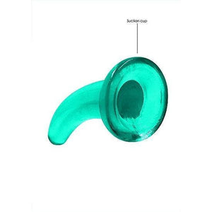 Shots RealRock Crystal Clear Non-Realistic 5 in Curved Dildo With Suction Cup Turquoise - Romantic Blessings
