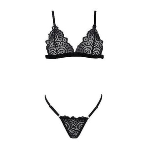 Shots Le Desir Magic Lace Velvet Lingerie Bra and Panty Set Black - Romantic Blessings