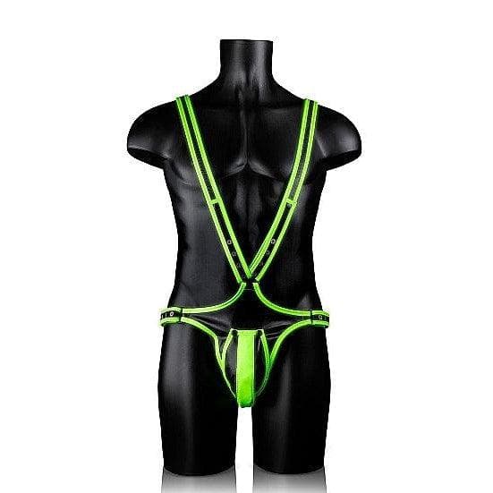 Shots Ouch! Glow in the Dark Bonded Leather Full-Body Harness Neon Green - Romantic Blessings