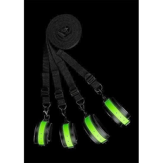 Shots Ouch! Glow in the Dark Bed Bindings Restraint Kit Neon Green - Romantic Blessings