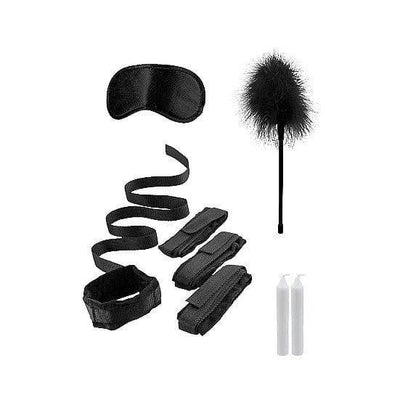 Shots Ouch! Black & White Bed Bindings Restraint Kit Black - Romantic Blessings