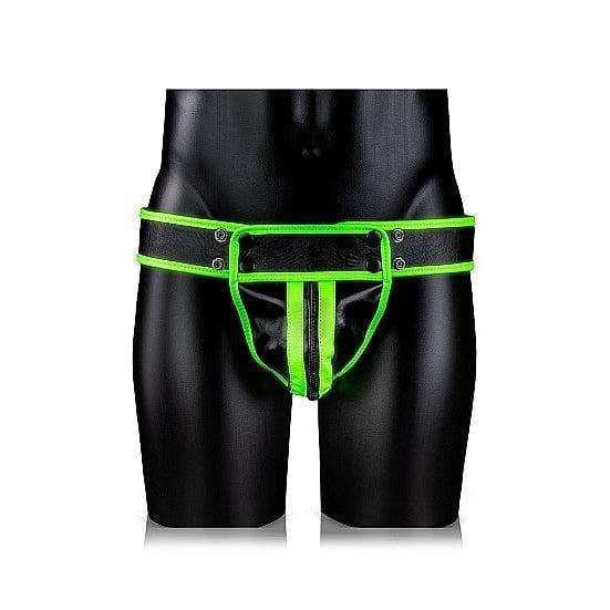 Shots Ouch! Glow in the Dark Bonded Leather Striped Jock Strap Neon Green - Romantic Blessings