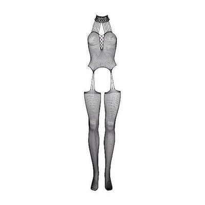Shots Le Desir Suspender Fishnet Choker Bodystocking Black - Romantic Blessings