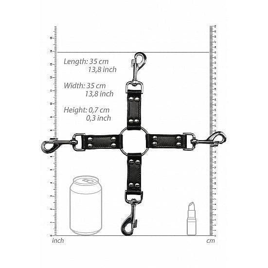 Shots Ouch! Saddle Leather 4-Way Hogtie Cross Black - Romantic Blessings