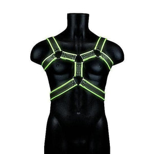 Shots Ouch! Glow in the Dark Bonded Leather Body Harness Neon Green - Romantic Blessings