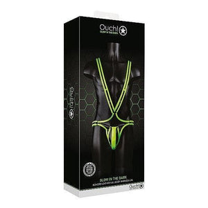 Shots Ouch! Glow in the Dark Bonded Leather Full-Body Harness Neon Green - Romantic Blessings