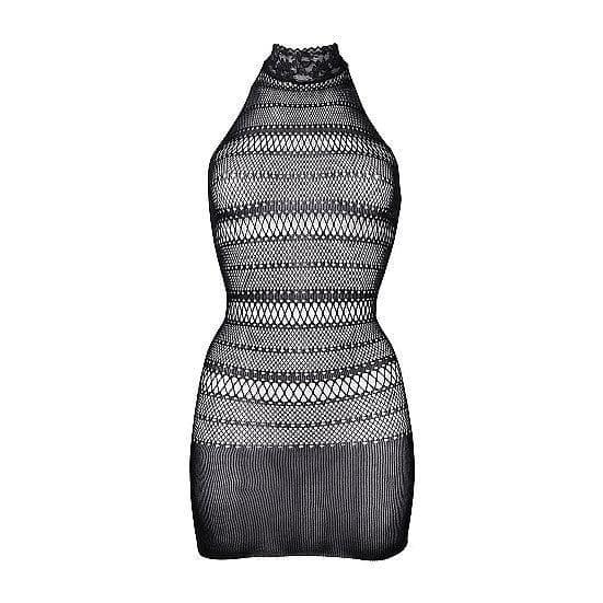 Shots Le Desir High Lace Neck Net Mini Dress Black - Romantic Blessings