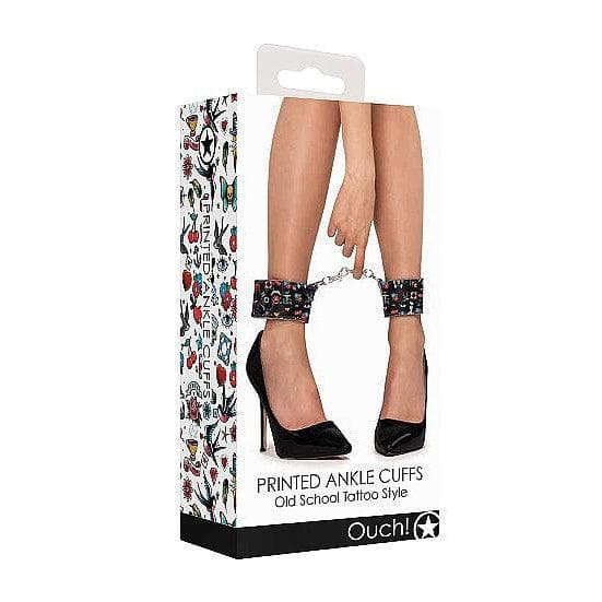 Shots Ouch! Old School Tattoo Style Adjustable Printed Velcro Ankle Cuffs Multi-Color - Romantic Blessings