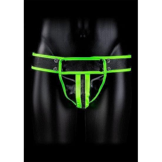 Shots Ouch! Glow in the Dark Bonded Leather Striped Jock Strap Neon Green - Romantic Blessings