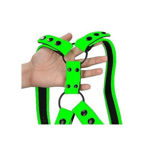 Shots Ouch! Glow in the Dark Bonded Leather Sling Harness Neon Green - Romantic Blessings