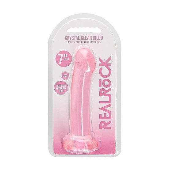 Shots RealRock Crystal Clear Non-Realistic 7 in Dildo With Suction Cup Pink - Romantic Blessings