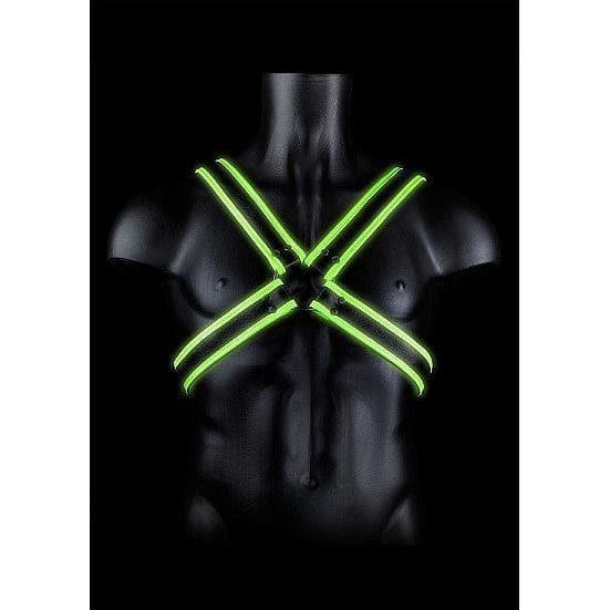 Shots Ouch! Glow in the Dark Cross Harness Neon Green - Romantic Blessings