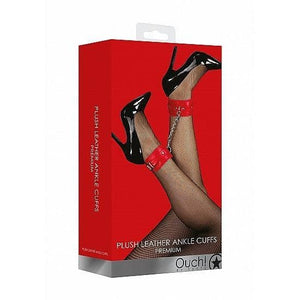 Shots Ouch! Premium Plush Leather Adjustable Ankle Cuffs Red - Romantic Blessings