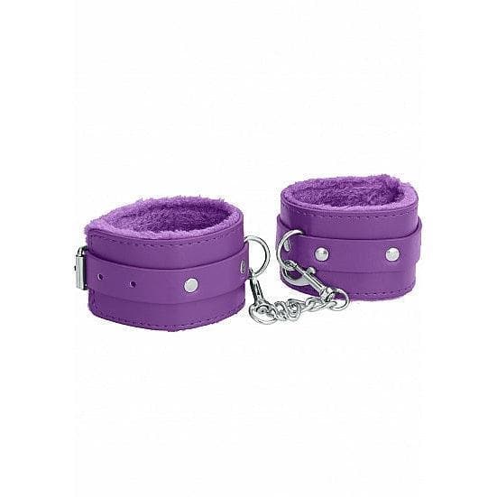 Shots Ouch! Premium Plush Leather Adjustable Ankle Cuffs Purple - Romantic Blessings
