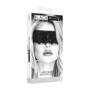 Shots Ouch! Black & White Lace Mask With Elastic Straps Blindfold Black - Romantic Blessings